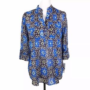 Zac & Rachel 3/4 Sleeve Shirt Chiffon Sz. S NWT Blue